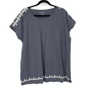 J. Jill Pure Jill PJ O.G.C. Embroidered Dolman Tunic Top Womens Sz M Dark Gray